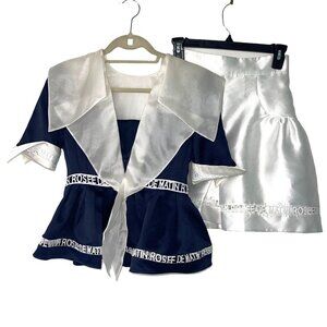 Rosee De Matin Womens Short Suit Size Small Sailor Suit Inspired Back Zip Navy